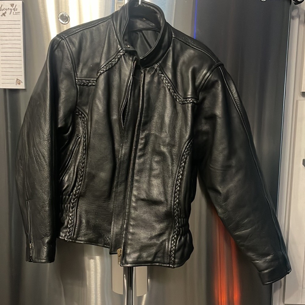 Black leather riding jacket